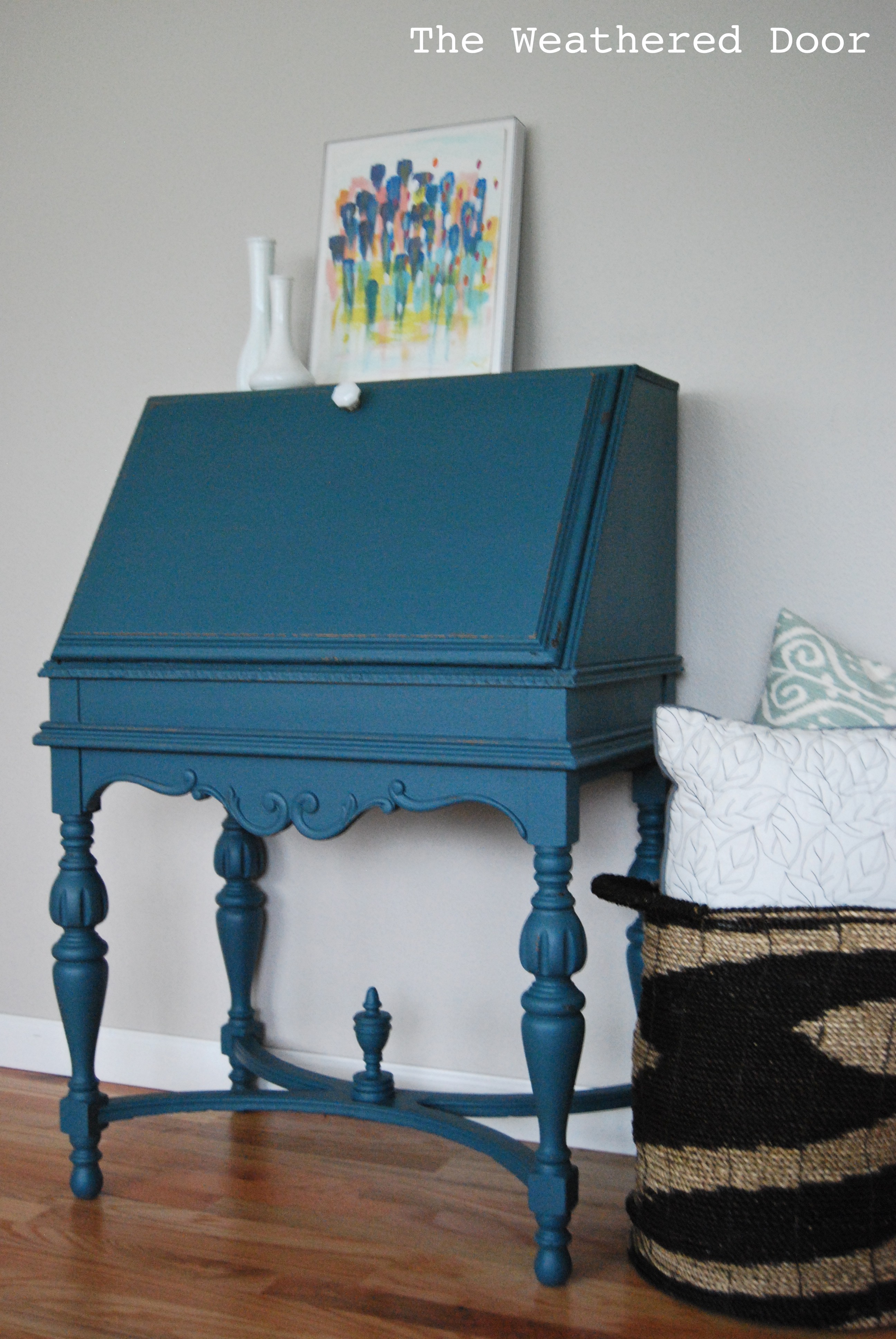 An Antique Secretary Desk In A Deep Teal The Weathered Door