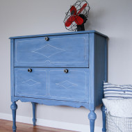 A Soldier Blue Milk Paint Cabinet with a White Wax Finish